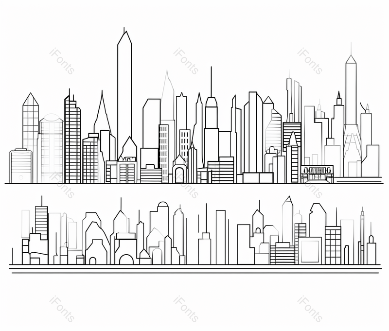 卡通现代城市街道线条剪影,插画/手绘图,插画/手绘图库,插画/手绘图下载,插画/手绘